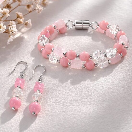 Dabīgo pērļu auskari + rokassprādze "Japāņu dārza rota"